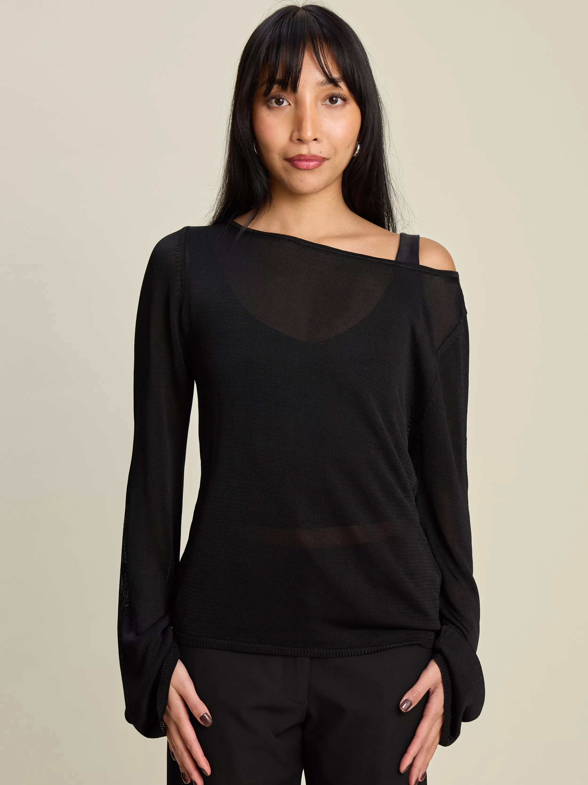 Flash Sale Bateau Long Sleeve Top Black Shirts & Tops | Knitwear