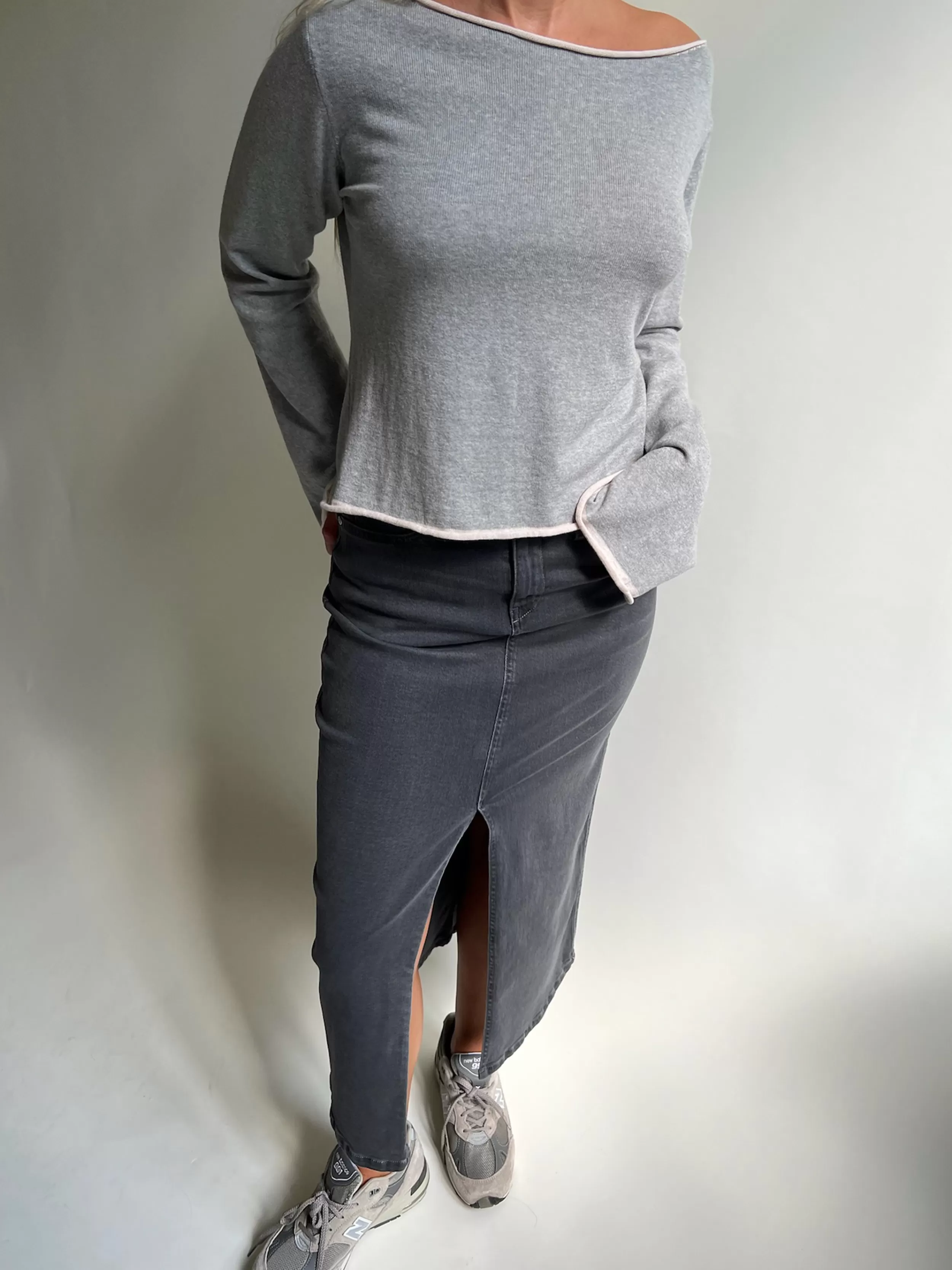 Best Sale Bateau Neck Sweater Grey Sweaters | Knitwear