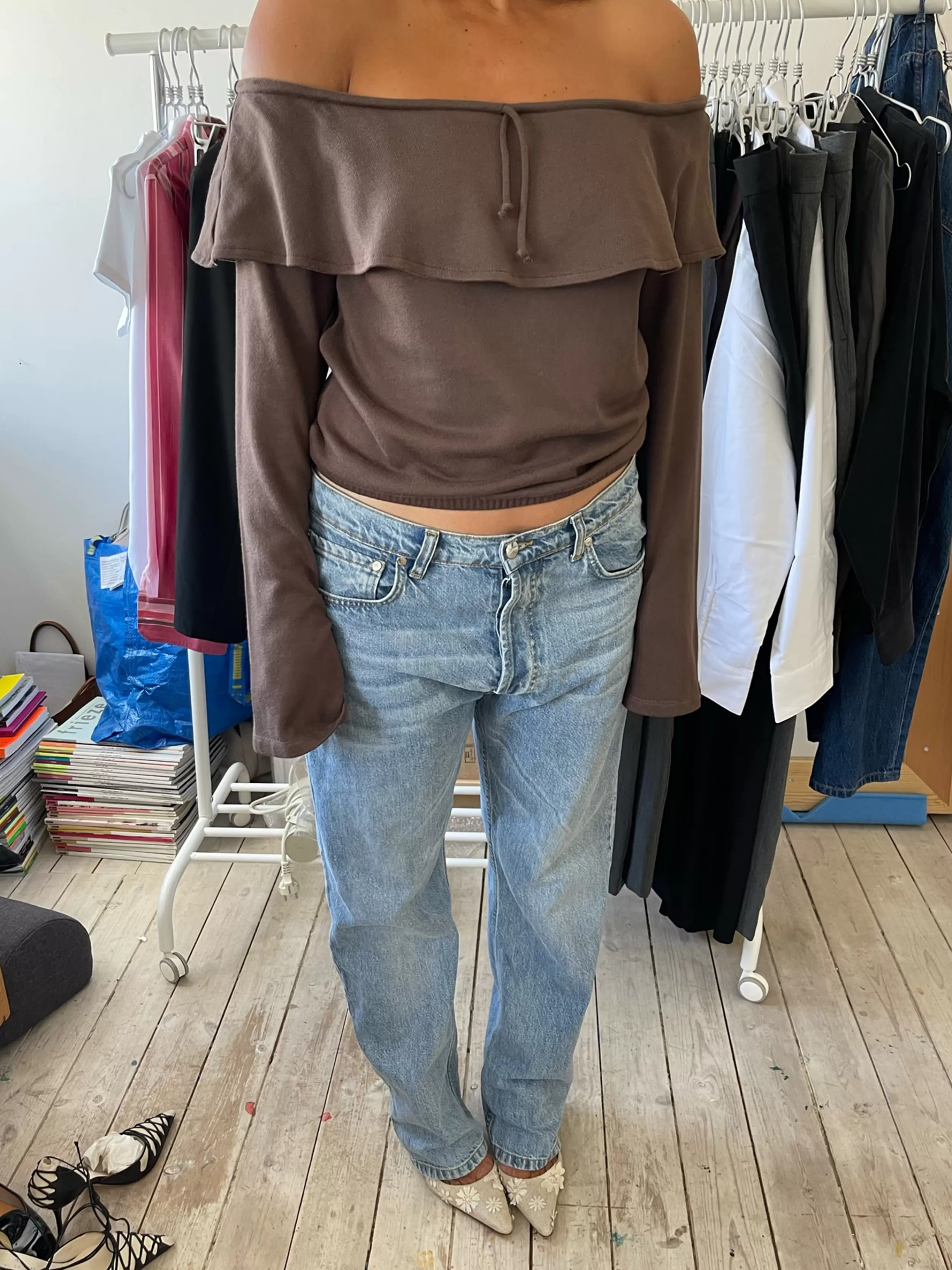 Outlet Morena Off Shoulder Top Brown Shirts & Tops